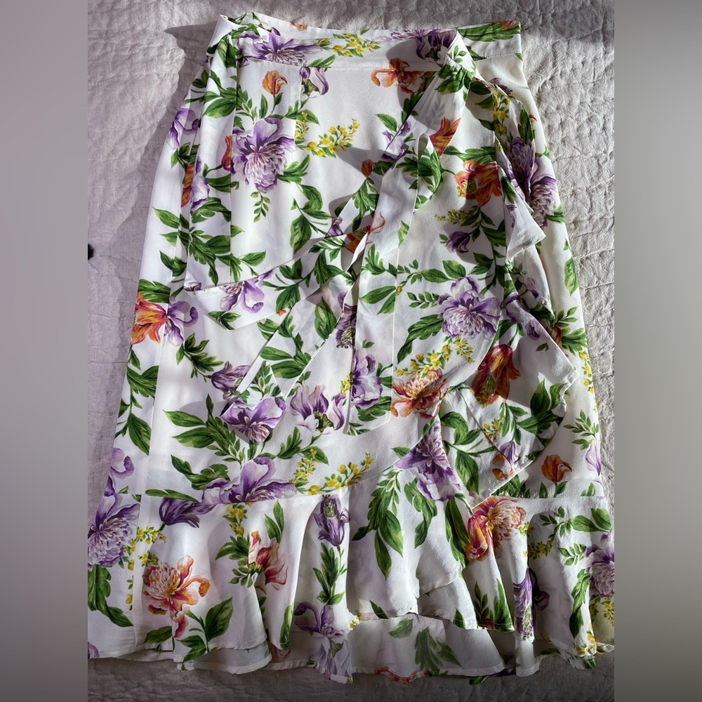 Amour Vert Silk Floral Wrap Skirt - M